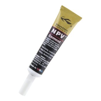 Saunders NPV 1 oz fletching glue tube on a white background